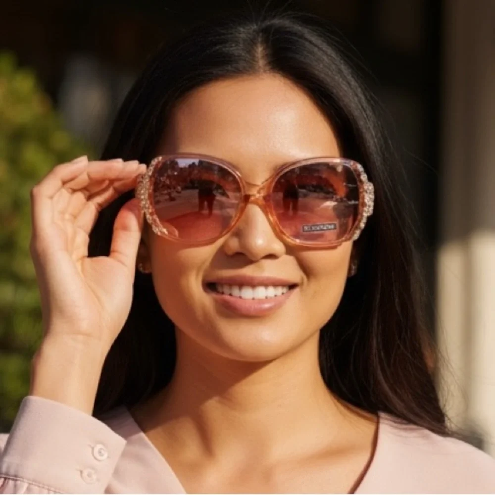 SUNGLASSES: Clear Pink Frame & Lens w/Exquisite Matching Rhinestones, NWT